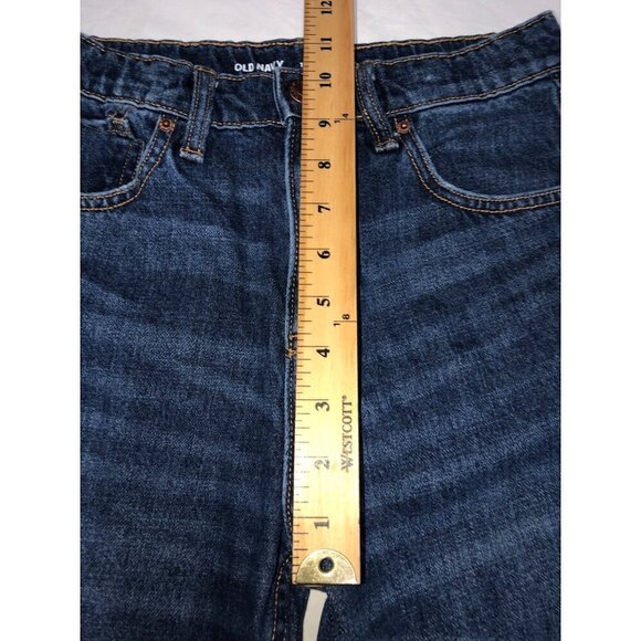 Old Navy High Rise Slouchy Straight Jeans Girls Size 12 Dark Wash Blue Distress - Picture 6 of 8